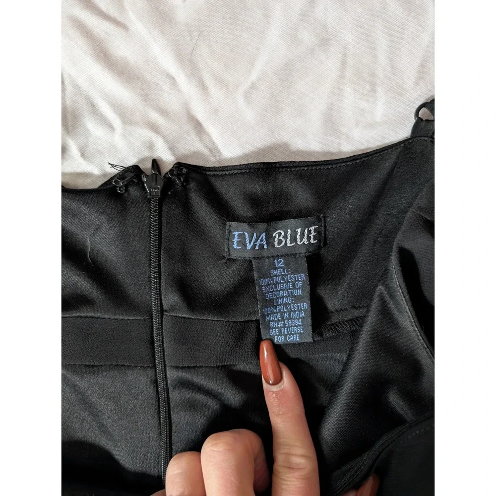 EVA BLUE Black Beaded Strap V Neck Sheath Dress Women‎ Size 12